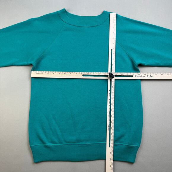 Vintage Turquoise Sweatshirt Adult Small Green Hanes Blank Crewneck Made USA 90s - Picture 7 of 9